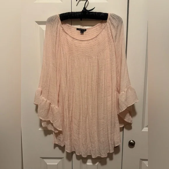 Zac & Rachel Pink Ruffle Sleeve Blouse 2X Boho Plus Size Flowy Top - Picture 1 of 6